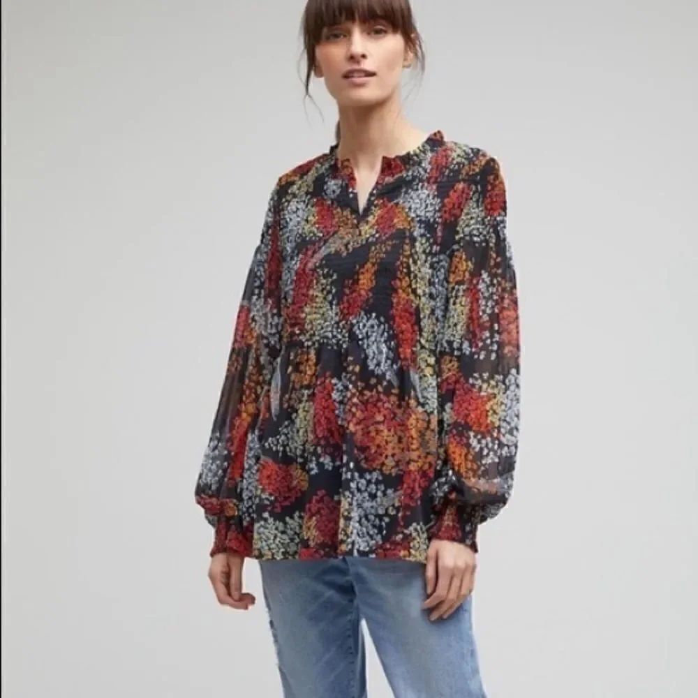 Anthropologie Akemi + Kin Floral Smocked Blouse